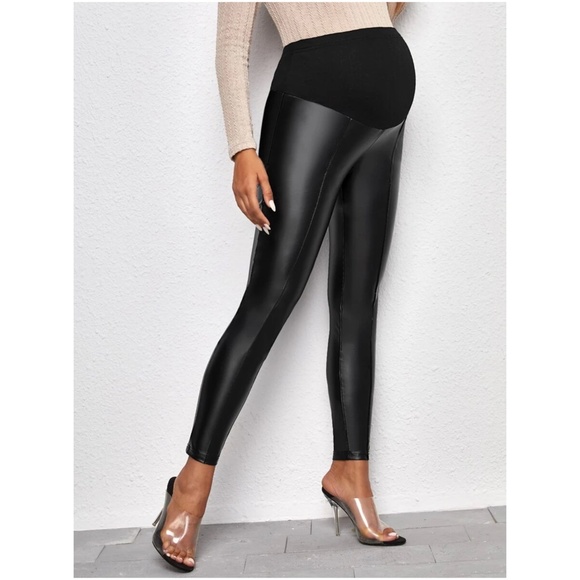 MATERNITY black vegan leather spanx style Minimalist leggings - Picture 3 of 6